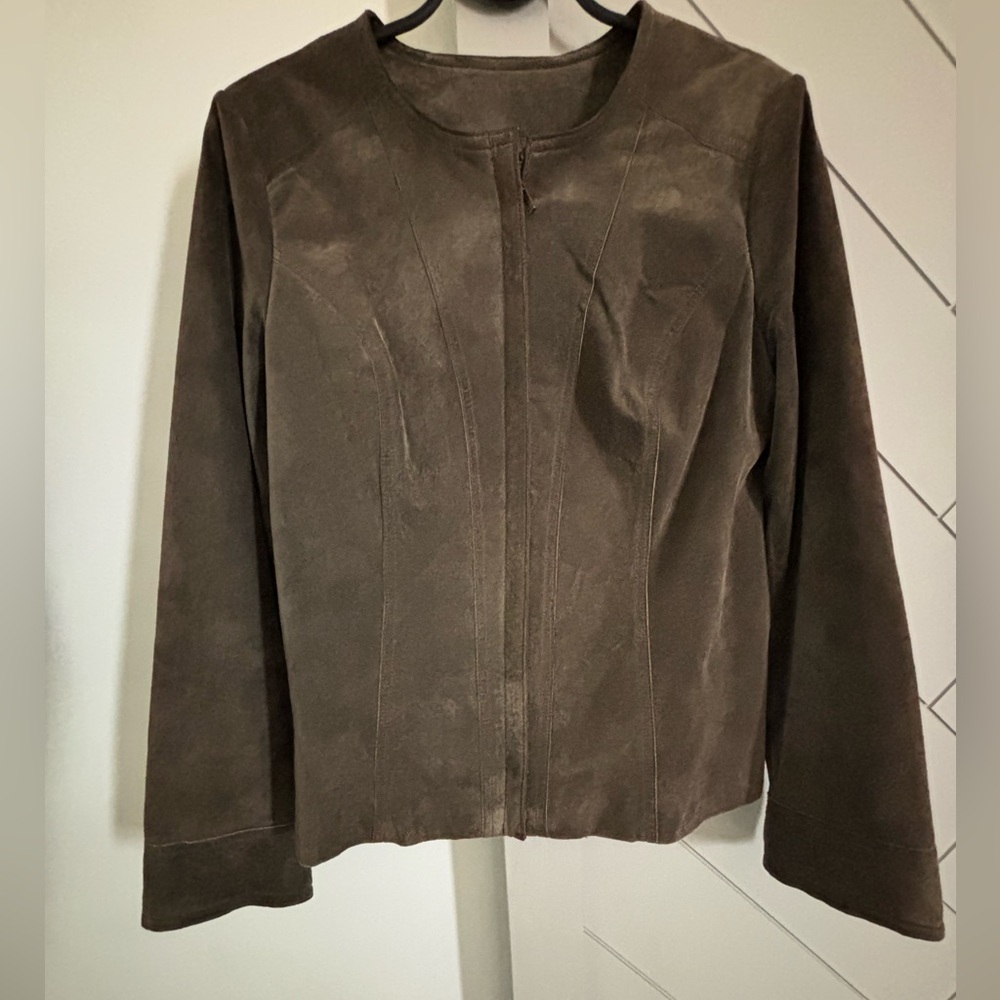 Genuine Leather jacket with round neck zip up size Medium - Picture 3 of 6